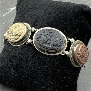 Victorian 800 Silver Carved Lava Cameo Bracelet